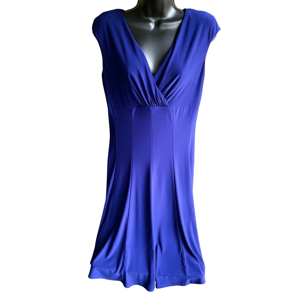 Lauren Ralph Lauren Royal Blue V-Neck Ruched Empire Waist Dress Size 10